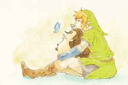  butterfly earrings gloves hat hug jewelry kikwi link machi pointy_ears skyward_sword the_legend_of_zelda traditional_media 