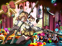  akemi_homura blonde_hair character_doll curly_hair doll highres kaname_madoka magical_girl mahou_shoujo_madoka_magica miki_sayaka sakura_kyouko short_hair solo tomoe_mami uousa 