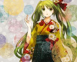  buzz hair_bow hatsune_miku japanese_clothes kimono revision twintails vocaloid 