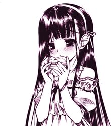  blush heart highres inu_x_boku_ss long_hair monochrome senomoto_hisashi shirakiin_ririchiyo simple_background solo white_background 