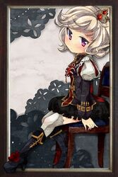  blonde_hair boots crown eirawen kajio_(maburo) mabinogi purple_eyes revision short_hair sitting solo thigh-highs thighhighs violet_eyes white_legwear 