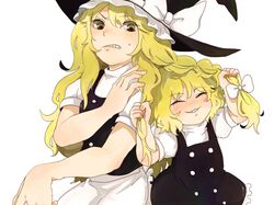  blonde_hair braid child hair_pull hat hat_removed headwear_removed kirisame_marisa long_hair smile sutenuko time_paradox touhou witch_hat yellow_eyes young 
