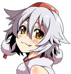  blush bust fang inubashiri_momiji simple_background solo touhou uousa white_background 