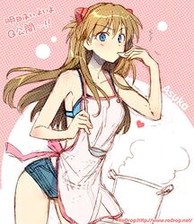  apron blue_eyes brown_hair evangelion:_2.0_you_can_(not)_advance evangelion:_3.0_you_can_(not)_redo hair_ornament ladle long_hair neon_genesis_evangelion rebuild_of_evangelion redrop shikinami_asuka_langley short_shorts shorts solo soryu_asuka_langley souryuu_asuka_langley 
