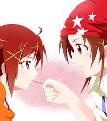  ashita_wa_hitsuji feeding fujita_akane futari_wa_precure hair_ornament highres hino_akane multiple_girls namesake precure pretty_cure red_eyes red_hair redhead short_hair smile_precure! star_print 