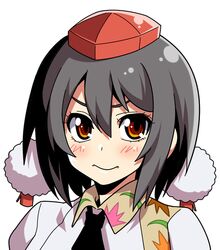  black_hair blush bust shameimaru_aya short_hair simple_background solo touhou uousa white_background 