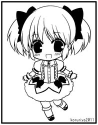  blush chibi kaname_madoka ko_ru_ri magical_girl mahou_shoujo_madoka_magica monochrome open_mouth smile solo 