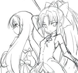  akemi_homura ko_ru_ri long_hair magical_girl mahou_shoujo_madoka_magica monochrome multiple_girls sakura_kyouko simple_background sketch solo white_background 