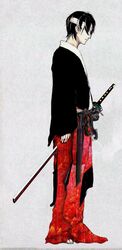  bandage_over_one_eye black_hair crimo gintama japanese_clothes katana kimono sheath sheathed solo sword takasugi_shinsuke weapon 