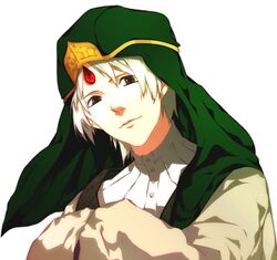  black_eyes freckles hat ja'far ja'far keffiyeh magi_the_labyrinth_of_magic sjtokys sleeves_past_wrists solo white_hair 