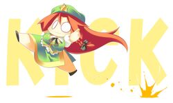  >:3 :3 braid breasts chibi comic english flying_kick hair_ribbon hat hong_meiling jumping kicking large_breasts long_hair o_o puffy_sleeves red_hair redhead ribbon shirt short_sleeves side_slit silent_comic skirt skirt_set solo star touhou ushi very_long_hair vest 