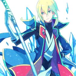  blonde_hair blue_eyes gloves jin_kisaragi kisaragi_jin lowres ryolove sword uniform weapon 