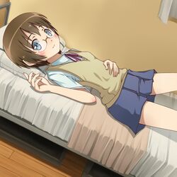  brown_hair dutch_angle glasses grey_eyes lying ore_no_imouto_ga_konna_ni_kawaii_wake_ga_nai revision school_uniform short_hair skirt tamura_manami umeboshitora 