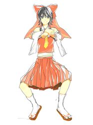  bare_shoulders black_hair blue_eyes bow dancing detached_sleeves full_body gangnam_style hair_bow hair_tubes hakurei_reimu japanese_clothes long_hair miko parody riy skirt smile socks solo touhou wide_sleeves 