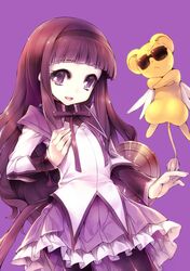  akemi_homura akemi_homura_(cosplay) black_hair card_captor_sakura cardcaptor_sakura cosplay daidouji_tomoyo hairband kamitsurugi_ouka kero long_hair look-alike magical_girl mahou_shoujo_madoka_magica pantyhose purple_eyes shield sunglasses violet_eyes 