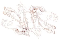  a-yukimori hinomoto_oniko horns japanese_clothes long_hair monochrome original polearm simple_background weapon white_background 