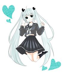  1girl blue_hair colored heart highres long_hair original school_uniform serafuku simple_background skirt smile solo tiari526 twintails very_long_hair white_background 
