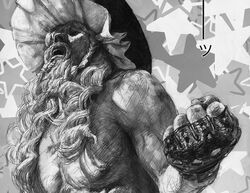  beard cho_marisa facial_hair fingerless_gloves genderswap gloves graphite_(medium) hat kirisame_marisa manly misawa_hiroshi monochrome muscle old_man open_mouth realistic star topless touhou traditional_media witch_hat 