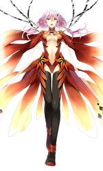  black_legwear breasts center_opening detached_sleeves guilty_crown hair_ornament hairclip highres long_hair luro navel pink_hair red_eyes simple_background solo thigh-highs thighhighs twintails white_background yuzuriha_inori 