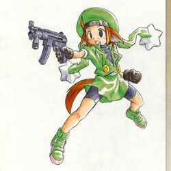  animal_ears gloves gun h&amp;k_mp5k hat ray-kudryavka solo submachine_gun tail traditional_media weapon yudepii 