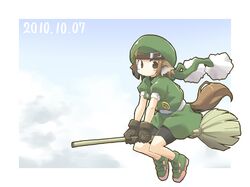  animal_ears breasts broom broom_riding dated gloves hat no_nose ray-kudryavka solo tail yudepii 