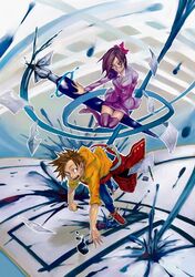  1girl blazer bottle bow brown_eyes brown_hair eraser fountain_pen glasses green_eyes highres ink open_mouth original paper pen pencil splash splashing sweatdrop thigh-highs thighhighs wthybs zettai_ryouiki 