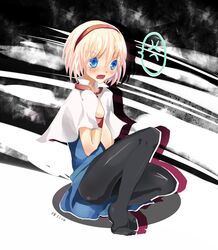  1girl alice_margatroid angry black_legwear blonde_hair blue_eyes blush cape hairband pantyhose senkou_(pixiv) solo tears touhou 