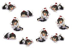  1girl black_hair chibi hat on_stomach shameimaru_aya tokin_hat touhou yada_yada 