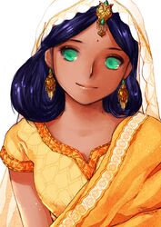  bindi black_hair dark_skin earrings forehead_mark green_eyes gundam jewelry lalah_sune lips looking_at_viewer mobile_suit_gundam pydiyudie sari smile solo 