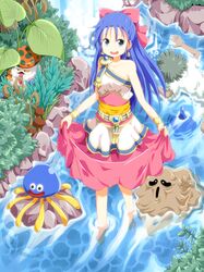  blue_eyes blue_hair bow dragon_quest dragon_quest_v flora hair_bow long_hair open_mouth smile tsurukou_(tksymkw) wading 