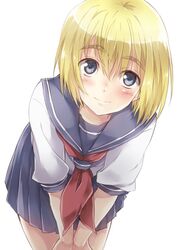  1boy armin_arlert blonde_hair blue_eyes crossdressing male maruki_(punchiki) school_uniform serafuku shingeki_no_kyojin skirt smile trap 