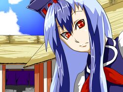  blue_hair hat kamishirasawa_keine long_hair potato_pot red_eyes solo touhou 