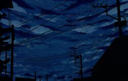  night_sky no_humans original power_lines scenery silhouette sky star_(sky) starry_sky telephone_pole v-any 