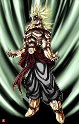  1boy aura blonde_hair bracelet broly dragon_ball dragon_ball_z dragonball_z jewelry long_hair male muscle necklace no_pupils ogapiyo open_mouth solo spiked_hair spiky_hair super_saiyan 