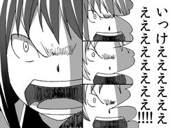  akemi_homura black_hair comic constricted_pupils gogiga_gagagigo magical_girl mahou_shoujo_madoka_magica miki_sayaka monochrome multiple_girls sakura_kyouko shouting tomoe_mami translated 