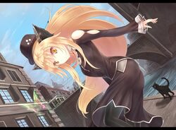  animal_ears blonde_hair butterfly canal cat cat_ears city dutch_angle hat original sky slit_pupils sts yellow_eyes 