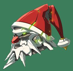  christmas facial_hair glowing glowing_eyes green_background hat mechanization nekomamire original red_nose santa_claus santa_hat simple_background 
