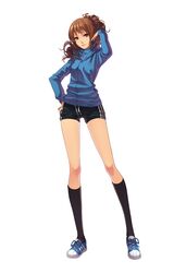  brown_eyes brown_hair copyright_request fkey highres short_hair socks solo thighs white_background 
