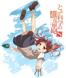  1girl armband bow brown_eyes brown_hair falling hair_bow long_hair miku_fan_(335288848) nail school_uniform shirai_kuroko to_aru_kagaku_no_railgun to_aru_majutsu_no_index twintails 