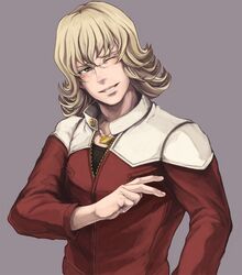  barnaby_brooks_jr blonde_hair glasses green_eyes jacket kubokawa_(haifukikara) red_jacket solo tiger_&amp;_bunny wink 