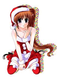  artist_request christmas hat lyrical_nanoha mahou_shoujo_lyrical_nanoha_strikers purple_eyes solo takamachi_nanoha violet_eyes 