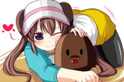  :t ;t aqua_eyes blue_eyes brown_hair diglett double_bun hat heart long_hair mei_(pokemon) nishi_koutarou open_mouth pantyhose pokemon pokemon_(game) pokemon_bw2 raglan_sleeves skirt smile turn_pale twintails visor_cap wink 