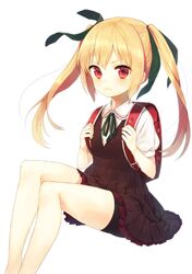  backpack bag blonde_hair blush long_hair looking_at_viewer midorikawa_you original randoseru red_eyes sitting solo twintails 