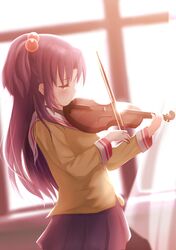  blue_hair clannad closed_eyes hair_bobbles hair_ornament ichinose_kotomi instrument long_hair school_uniform tateshina twintails violin window 