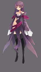  absurdres aisha_(elsword) black_legwear dess elsword highres long_hair long_sleeves purple_eyes purple_hair simple_background solo swd3e2 thigh-highs thighhighs violet_eyes 