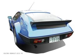  from_behind highres motor_vehicle neon_genesis_evangelion no_humans photorealistic qoochura realistic reflection renault renault_alpine_a310 vehicle 