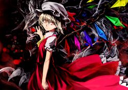  blonde_hair claws flandre_scarlet hat long_skirt monster pino_(birthdayparty) red_eyes short_hair side skirt skirt_set slit_pupils solo touhou wings 