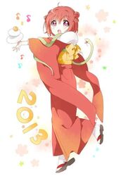  2013 :o akaza_akari double_bun happy_new_year japanese_clothes lowres musical_note namori new_year red_hair redhead short_hair snake solo star yuru_yuri 