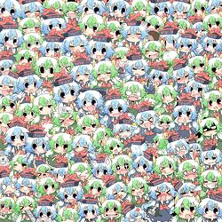  >:3 >_< :< :3 :x =_= ^_^ animal_ears blue_eyes blue_hair blush bow closed_eyes cosplay evil_smile ex-keine eyes_closed fang fujiwara_no_mokou futatsuiwa_mamizou glasses green_hair grin hakurei_reimu hakurei_reimu_(cosplay) hat horns izayoi_sakuya kamishirasawa_keine kamishirasawa_keine_(cosplay) long_hair maid_headdress multiple_girls open_mouth raccoon_ears raccoon_tail reading rebecca_(keinelove) red_eyes ribbon sake smile sukusuku_hakutaku tail too_many touhou 