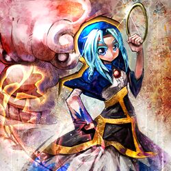  1girl blue_eyes blue_hair colored_eyelashes habit highres hood jewelry kitsune1963 kumoi_ichirin pendant ring smile touhou umigarasu_(kitsune1963) unzan 